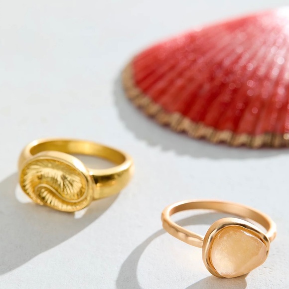 Free People Jewelry - NWT Free People Semi-Precious Ring Set/Duo Gold Tone